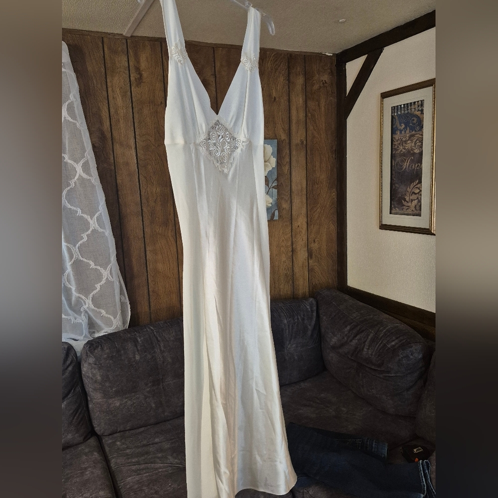 Elegant White Gown with Embroidered Detail